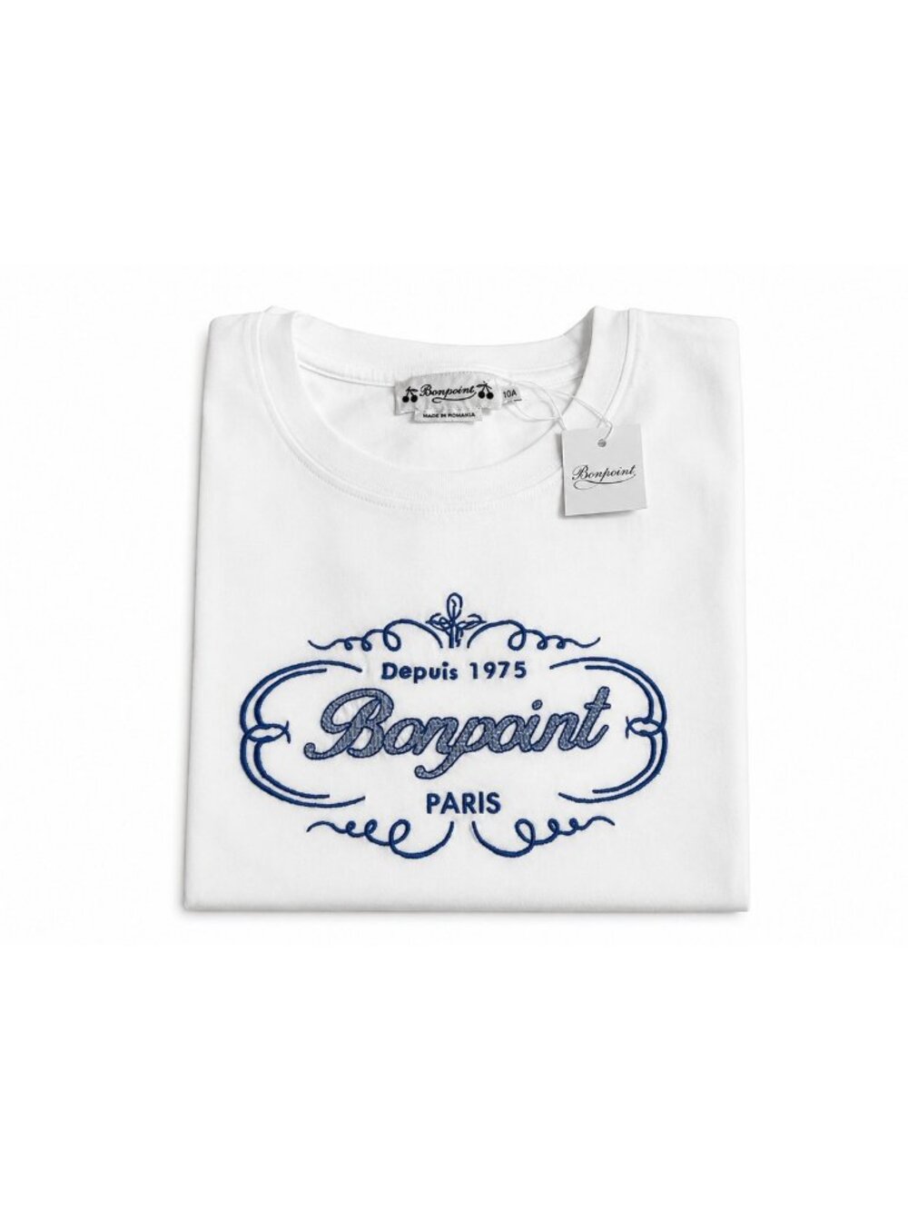 Bonpoint White T-Shirt Navy Bonpoint Paris Depuis 1975 Logo Print Size 4 Years